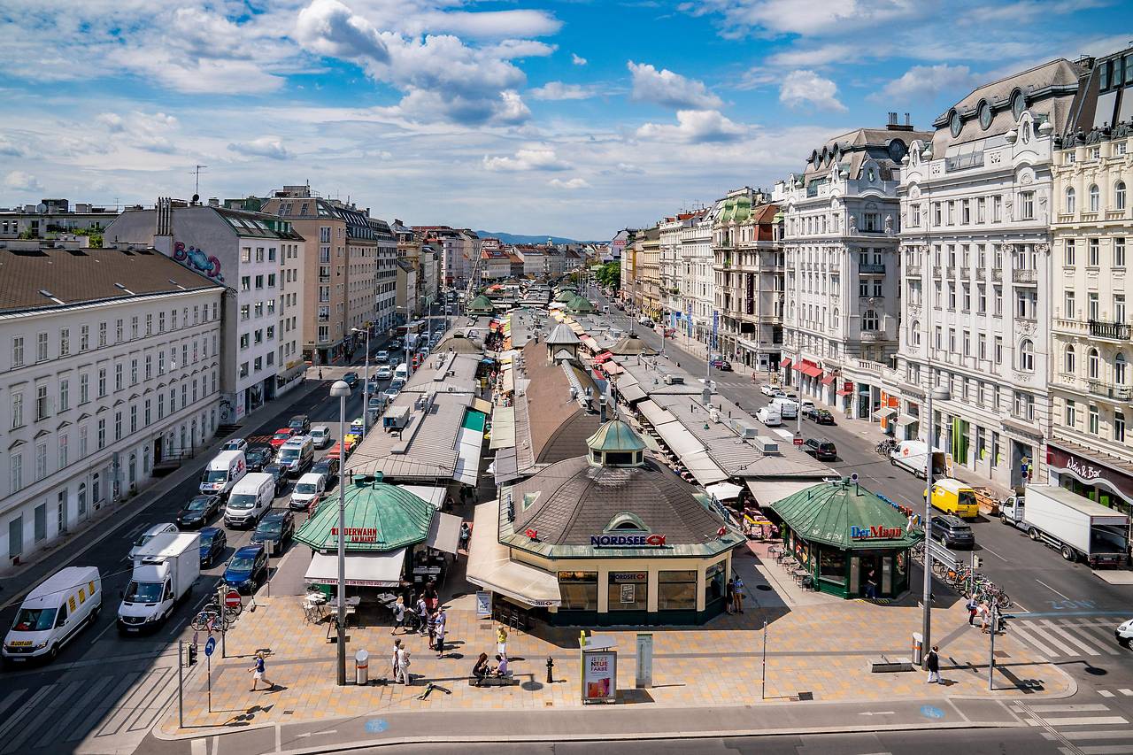 The Naschmarkt and its rows of stalls seen from above