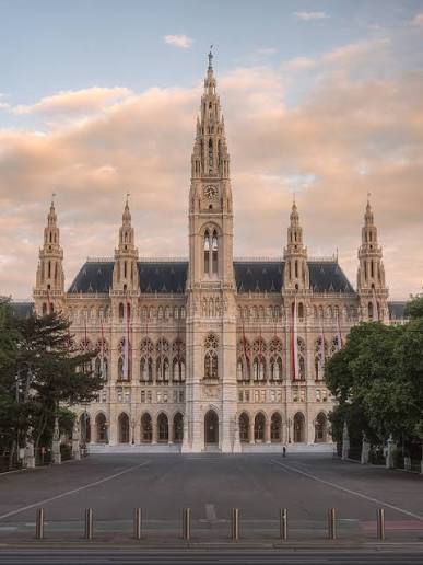 The neo-Gothic tower and facade of Vienna City Hall
